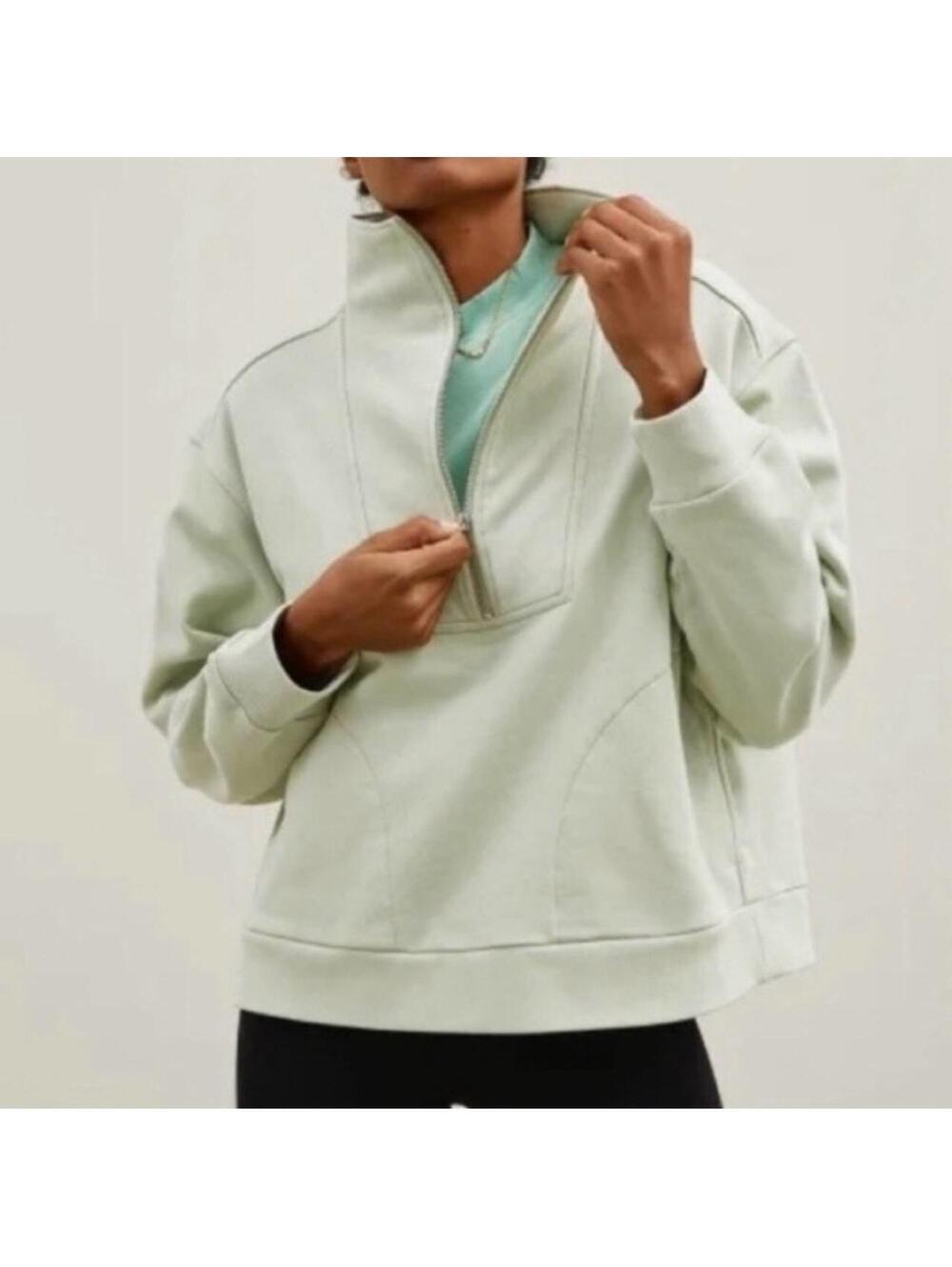 Everlane The Track Half-Zip Pullover Sweatshirt Mint Green loungewear athleisure